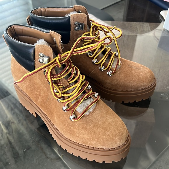 Marc Fisher LTD Nairy Lace-Up Genuine Shearling Lug Sole Bootie